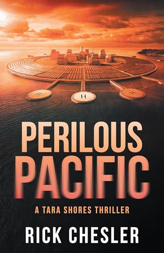 Book cover with ocean, futuristic structure, and large red title text.