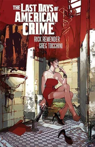 Comic book cover: woman with gun in a dilapidated bathroom.