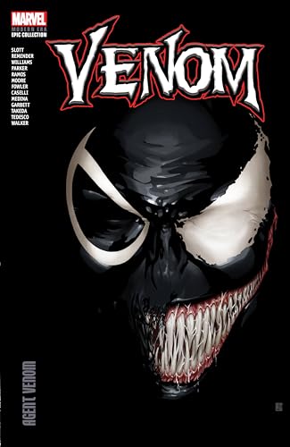 Marvel’s Venom comic cover featuring a close-up of the symbiote’s face.