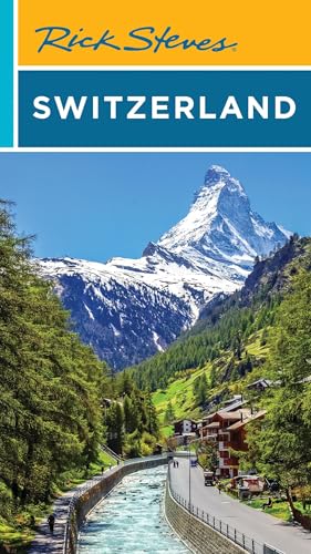 Book cover titled Rick Steves Switzerland featuring a mountain landscape with a river and village.