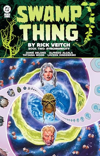 Swamp Thing book cover with surreal, colorful imagery and character portraits.