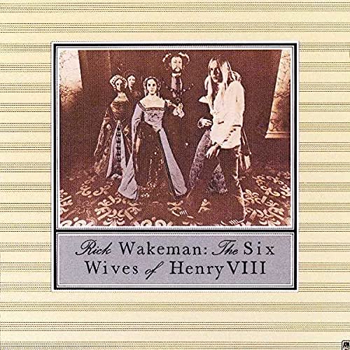 Album cover featuring Rick Wakeman standing with figures in period costumes on a patterned background.