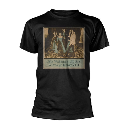 Black t-shirt with album art for Rick Wakeman’s “The Six Wives of Henry VIII.”