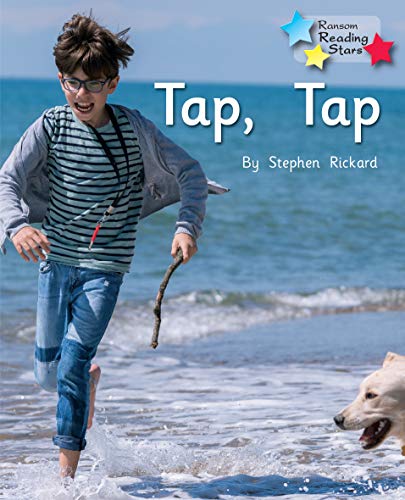 Book cover: boy running on beach with a dog, titled "Tap, Tap".