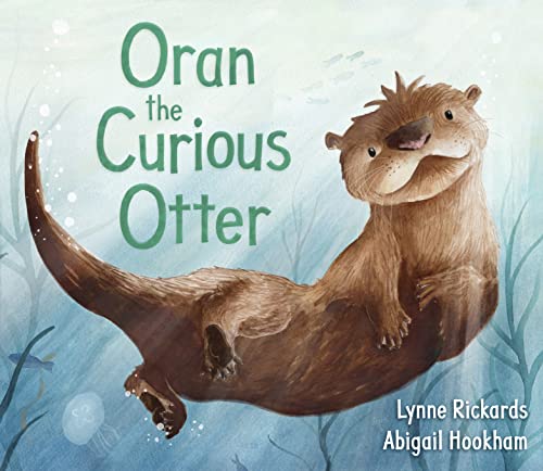 A brown otter swims underwater on the cover of a children's book.