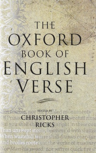 Cover of The Oxford Book of English Verse edited by Christopher Ricks on parchment background.