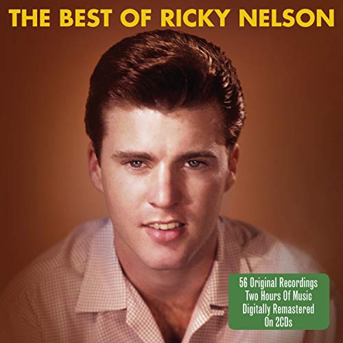 Ricky Nelson's portrait on a CD cover with a brown background and yellow text.