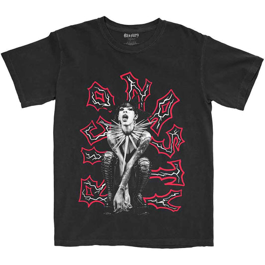 Black t-shirt with a distressed pink and white "Rico Nasty" graphic.