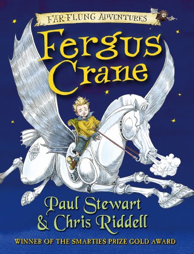Boy riding a mechanical winged horse on a book cover.