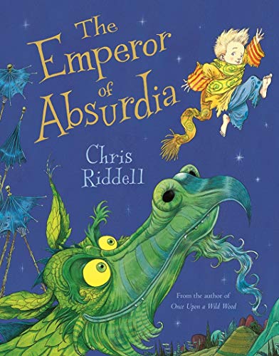 Book cover: boy flying over a green dragon in a fantastical landscape.