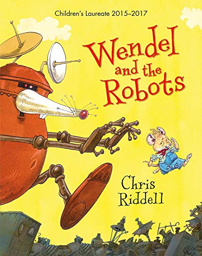 Book cover: a mouse and a large, orange robot on a yellow background.