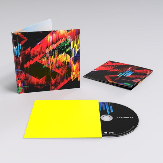 CD case and disc for Ride’s “Interplay” album, abstract colorful cover.