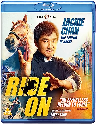 Blu-ray cover for "Ride On" featuring Jackie Chan with a horse.