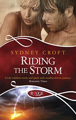 Book cover: romantic couple, stormy background, title "Riding the Storm.