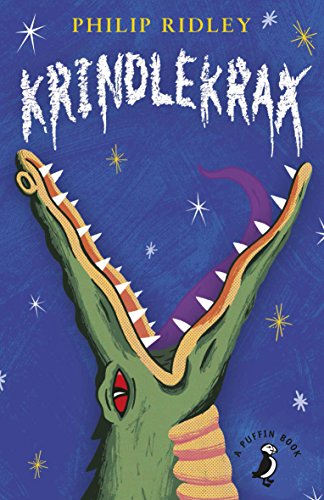 Book cover: "Krindlekrax" featuring a green dragon’s open mouth.