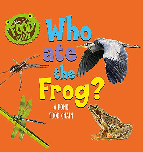 Book cover depicting a heron, frog, dragonfly, and grasshopper on orange.