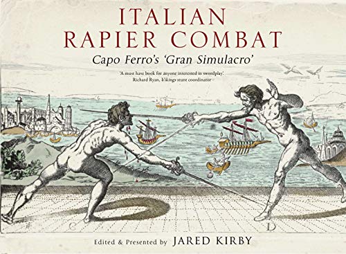 Book cover featuring an historical illustration of two men fencing with rapiers by water.