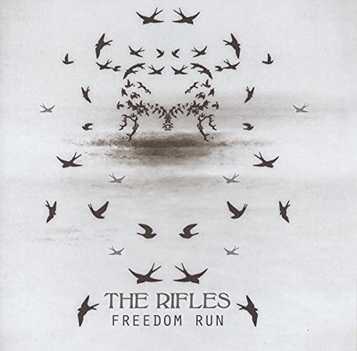 Album cover for The Rifles Freedom Run featuring black bird silhouettes on grey background.