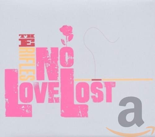 CD cover for The Rifles’ “No Love Lost” with pink text and a rose.