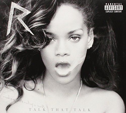 Black and white album cover featuring Rihanna with smoke and the letter "R".