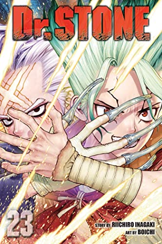 Dr. STONE, Vol. 23 cover: two intense characters with clawed hands.