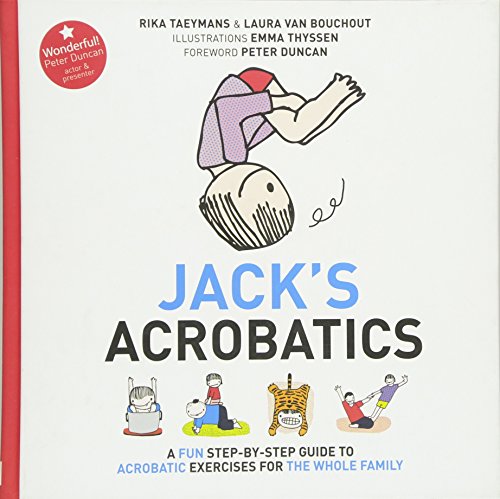 Book cover: child doing a handstand with illustrated acrobatic scenes.