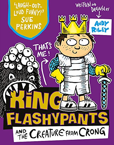 Cartoon boy king with sword faces a furry, monstrous creature.