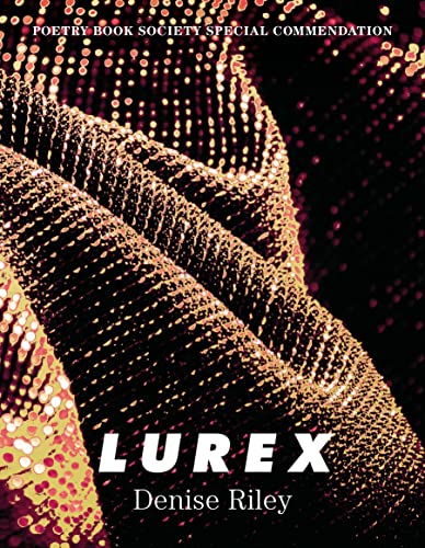 Book cover for “Lurex” by Denise Riley with abstract gold and red design.
