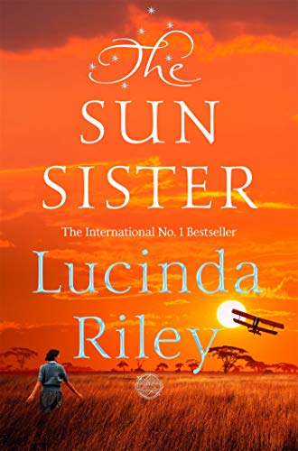 Book cover: orange sunset, woman’s back, small airplane, title “The Sun Sister.”
