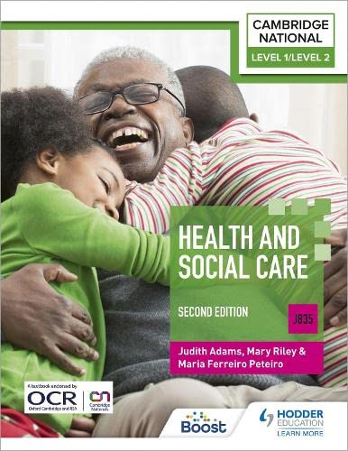 Textbook cover showing a smiling man hugging two children with title Health and Social Care.