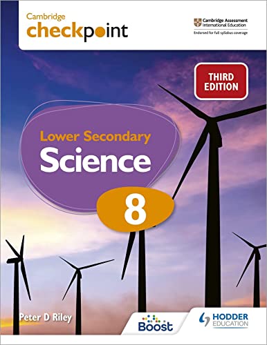 Cambridge Checkpoint Science textbook, 8th grade, third edition, with wind turbines.