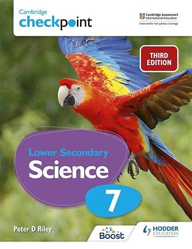 Cambridge Checkpoint Lower Secondary Science 7 textbook cover featuring a colorful macaw in flight.