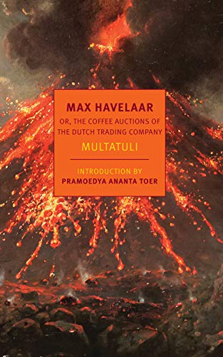 Book cover: "Max Havelaar" with a volcanic landscape background.