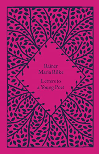 Pink book cover with dark floral design and title “Letters to a Young Poet”.