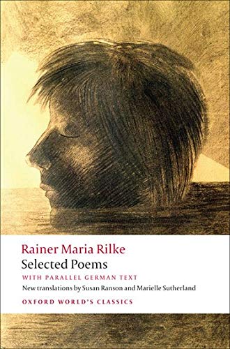Book cover with a charcoal sketch of a profile and text by Rainer Maria Rilke.