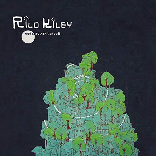 Rilo Kiley album cover: illustrated teal townscape on dark background.