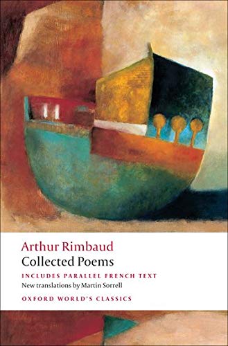 Book cover featuring an abstract painting of a boat above text by Arthur Rimbaud.