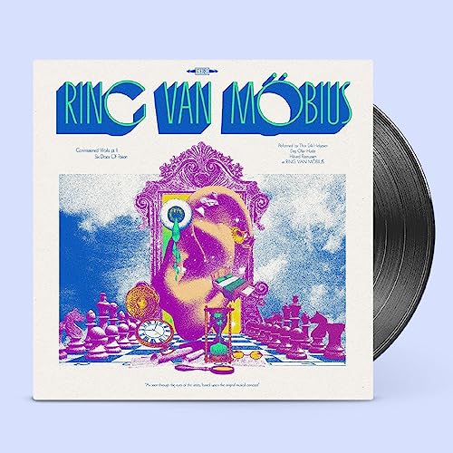 Vinyl record cover with surrealist art: ornate mirror, chess pieces, and hourglass.