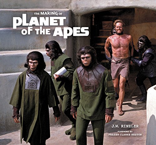 Book cover featuring Charlton Heston with costumed apes from Planet of the Apes.