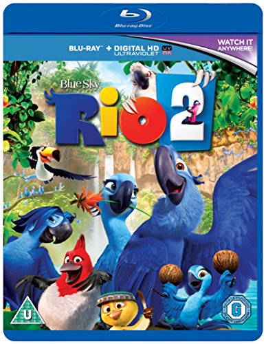 Blu-ray cover for "Rio 2" featuring colorful animated birds in a jungle.