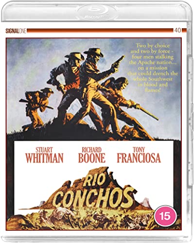 Blu-ray cover art for Rio Conchos featuring four armed cowboys and film star names.