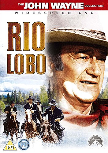 DVD cover for "Rio Lobo" featuring John Wayne and cowboys on horseback.