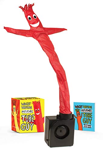 Red inflatable tube man with a smiling face, base, and packaging.