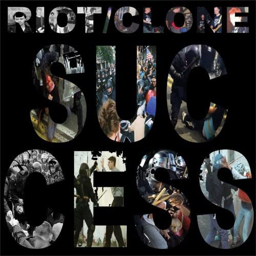 CD cover with black background and images of protests and police.