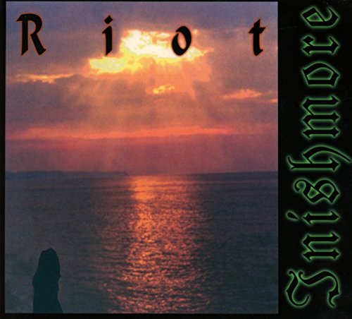 "CD cover art featuring a serene sunset over water with 'Riot' and 'Inishmore' text."