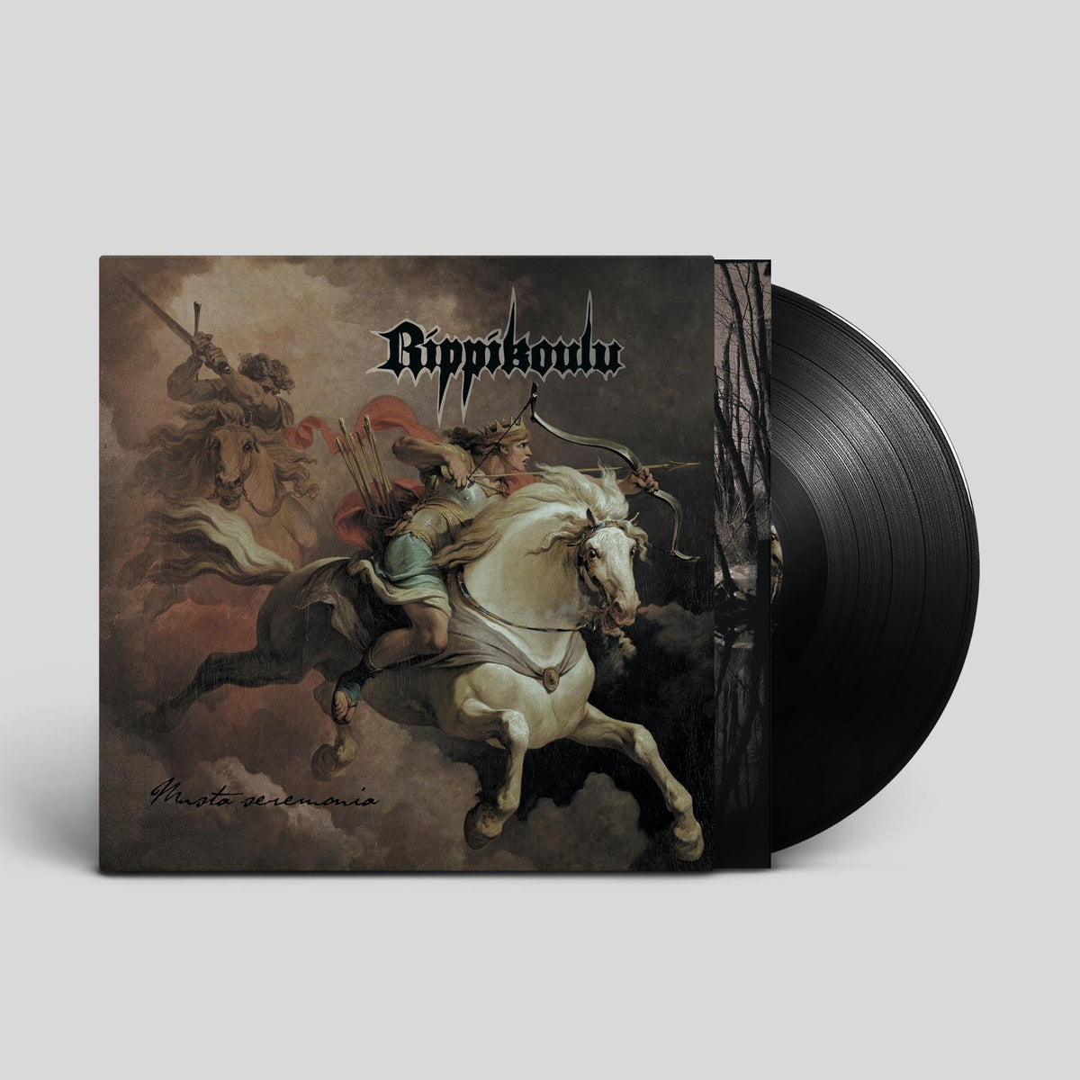 Vinyl record with cover art depicting a warrior on horseback.