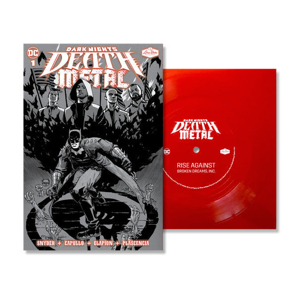 Rise Against vinyl record with Batman-themed cover and red disc.