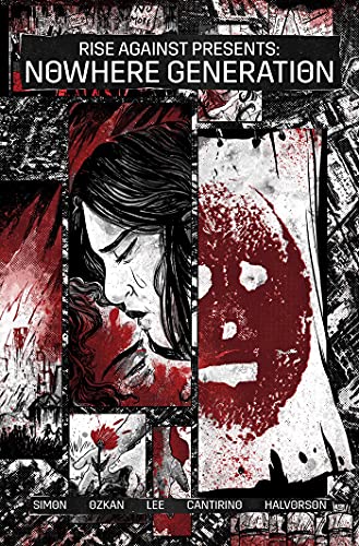Book cover for "Nowhere Generation" by Rise Against, featuring a woman’s face.