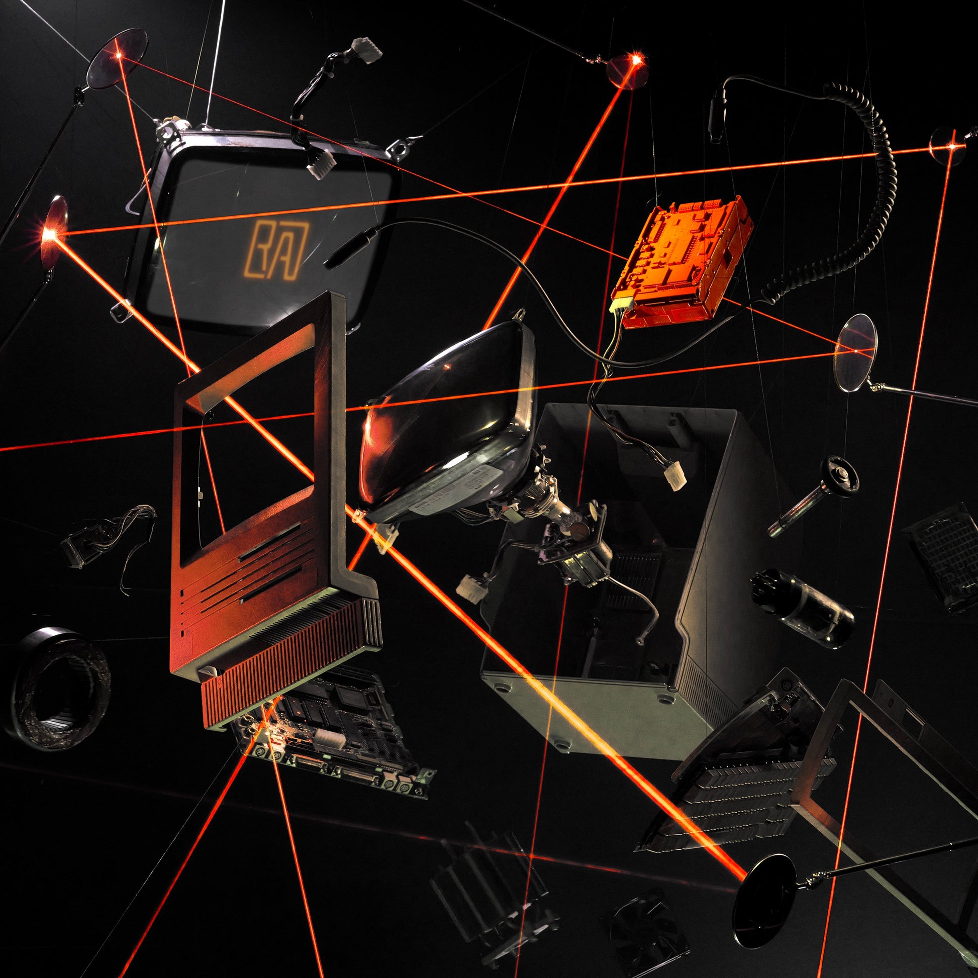 Rise Against’s “Ricochet” CD cover: exploded view of security cameras and lasers.