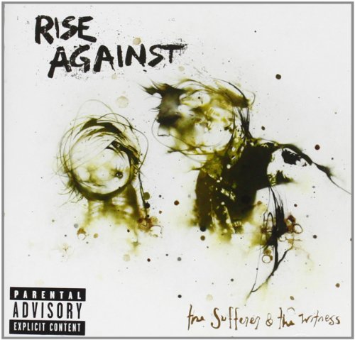 "Album cover art for 'Rise Against - Sufferer & The Witness' with abstract ink illustrations."